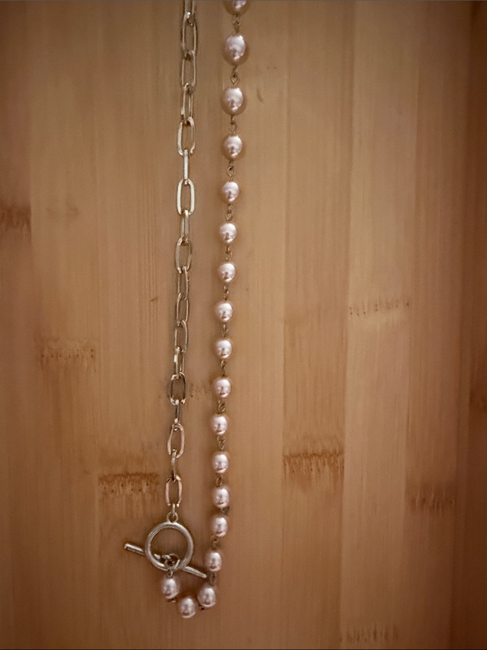 Mary Kay Gold Chain and White Pearl-Link Toggle Necklace